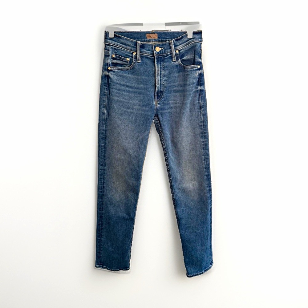 MOTHER Womens 26 The Mid Riser Jeans Hover Medium Wash Blue Denim 5-Pocket Logo